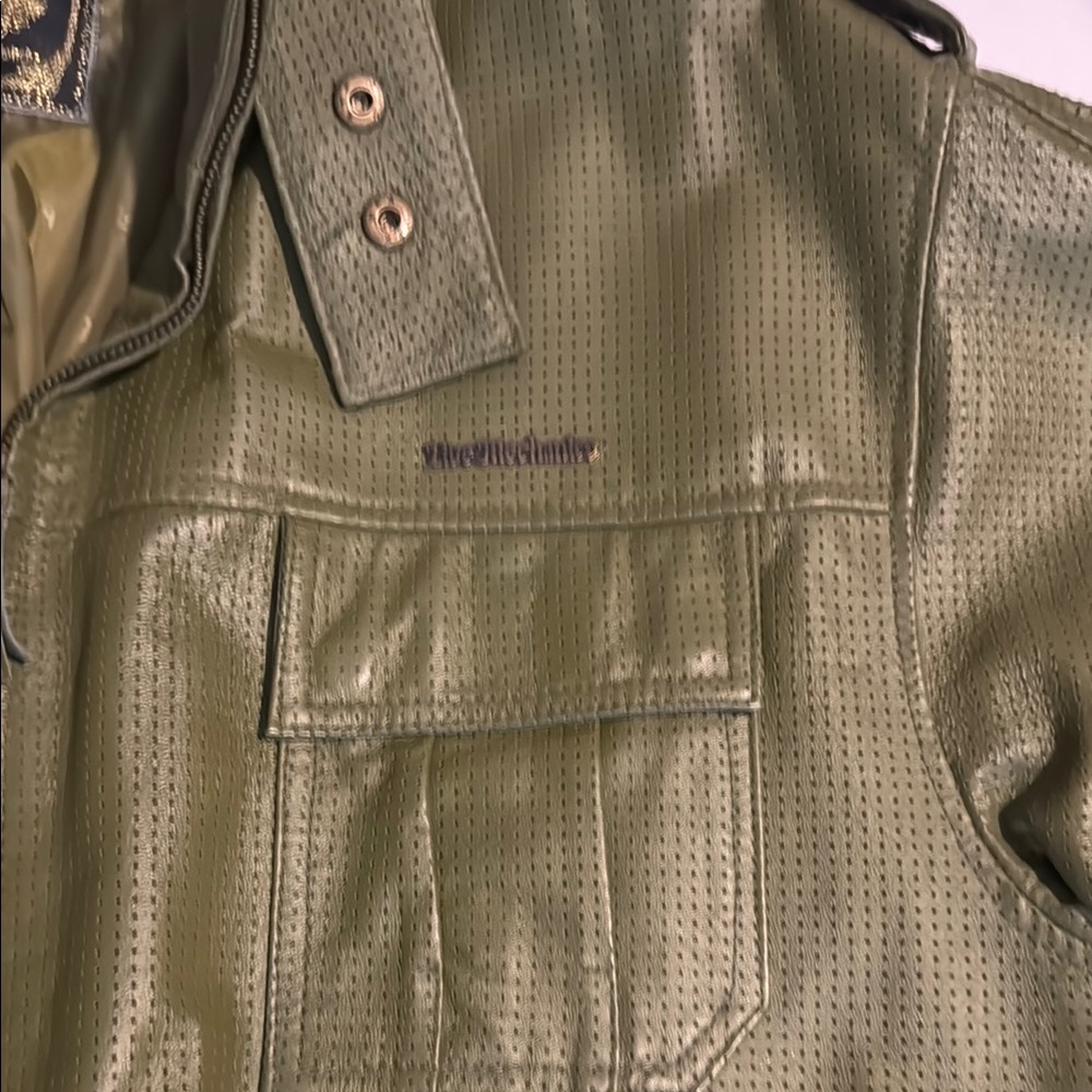 Olive Green Military Field Jacket with Stand-Up Collar - Picture 3 of 9